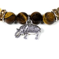 Bracelet élastique, perles Oeil de tigre et Quartz rutile + Eléphant