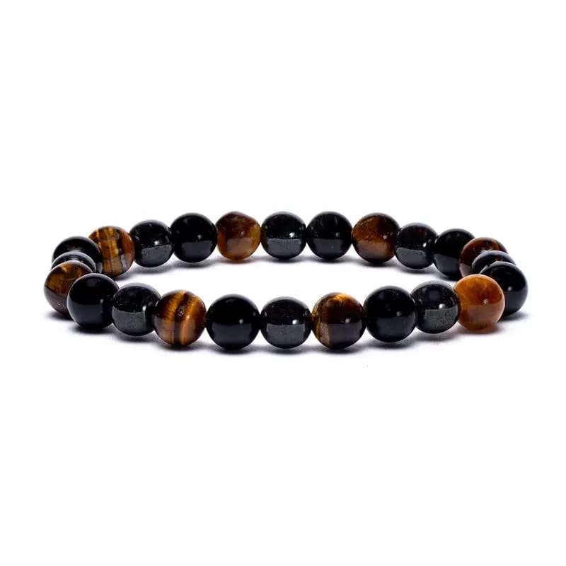 Bracelet élastique, perles Hématite - Obsidienne - Oeil de tigre
